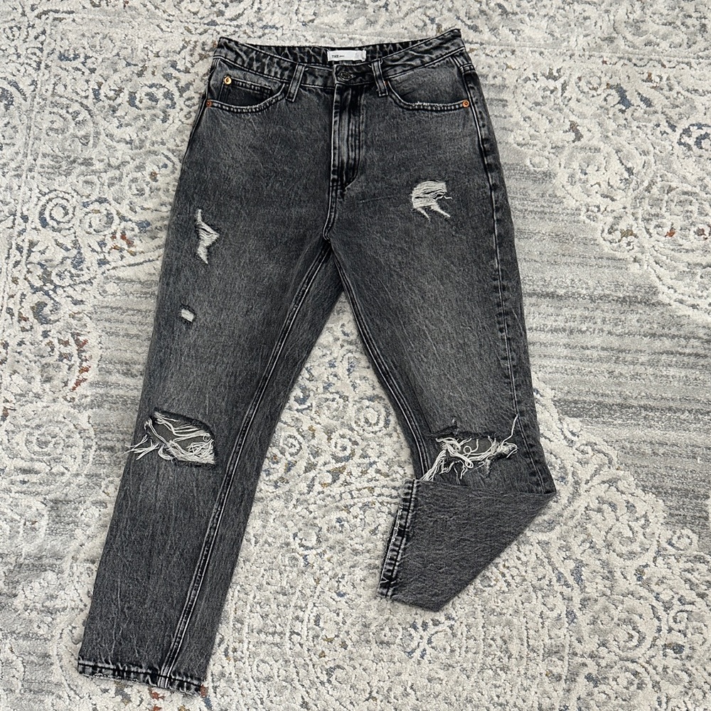 Roolee Charcoal Distressed Straight Leg Jeans